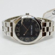 NINE WEST NW/1207 Silver Tone Quartz Analog Women's Watch Sz. 6 3/4" New Battery