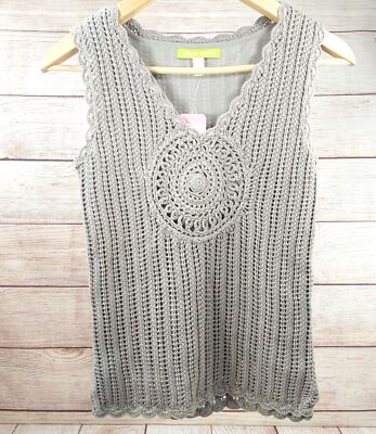 Sigrid Olsen Cardigan Knitted Sleeveless Top Shirt Women's Blouse Olive Green XS