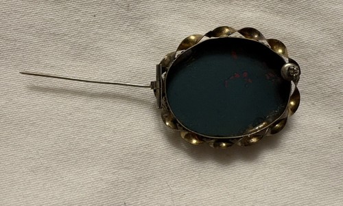 Antique Victorian Goldstone & Bloodstone Pin Brooch w/ REPAIRED C Clasp G Filled - Picture 9 of 16