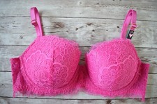 Victoria's Secret 32C DREAM ANGELS LINED DEMI LACE BRA Fluo Pink