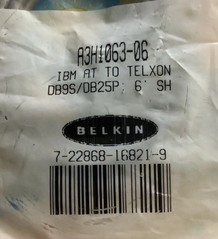 Cable Belkin A3H1063-06 IBM AT a Telxon DB9D/DB25S 6’ SH, NUEVO Foto 2 de 4