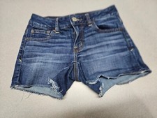 American Eagle Women Size 0 26x3.5 Cut-Off Denim Blue Jean Shorts Stretch