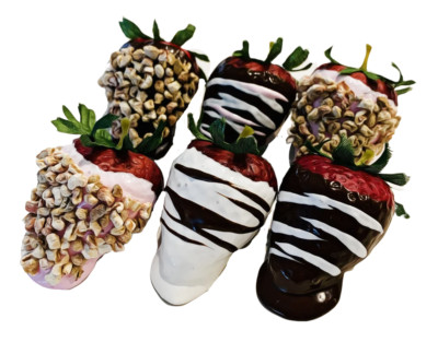 DEZICAKES Fake Strawberries Dipped  Artificial Food Set of 6 Dipped Strawberries