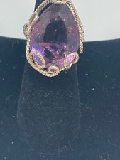 Sterling Silver Large Faceted Amethyst wire wrapped ring