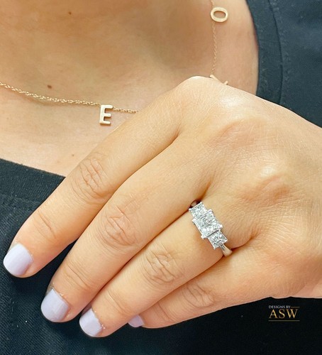 14K SOLID WHITE GOLD PRINCESS SIMULATED DIAMOND ENGAGEMENT RING THREE STONE 2.00 - Picture 8 of 12