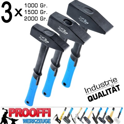 3-tlg Profi Schlosserhammer XXL 1000 1500 2000 Gr. Vorschlag Hammer Fiberglas XT