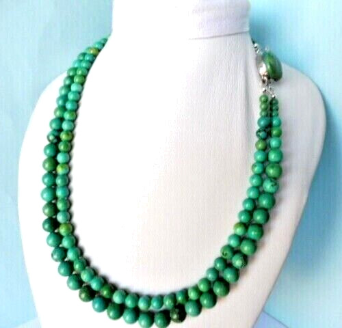 Collier en Turquoise ancienne double rang de perles de 6 et 8mm d'exception