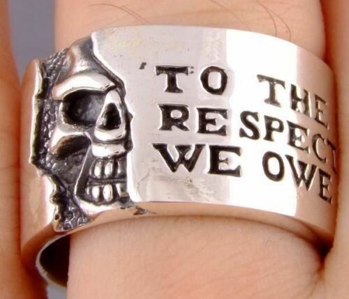 RESPECT SCHÄDEL SKELETT BIKER SCHWERES BAND 925 STERLING MASSIV SILBER HERRENRING - Bild 2 von 12