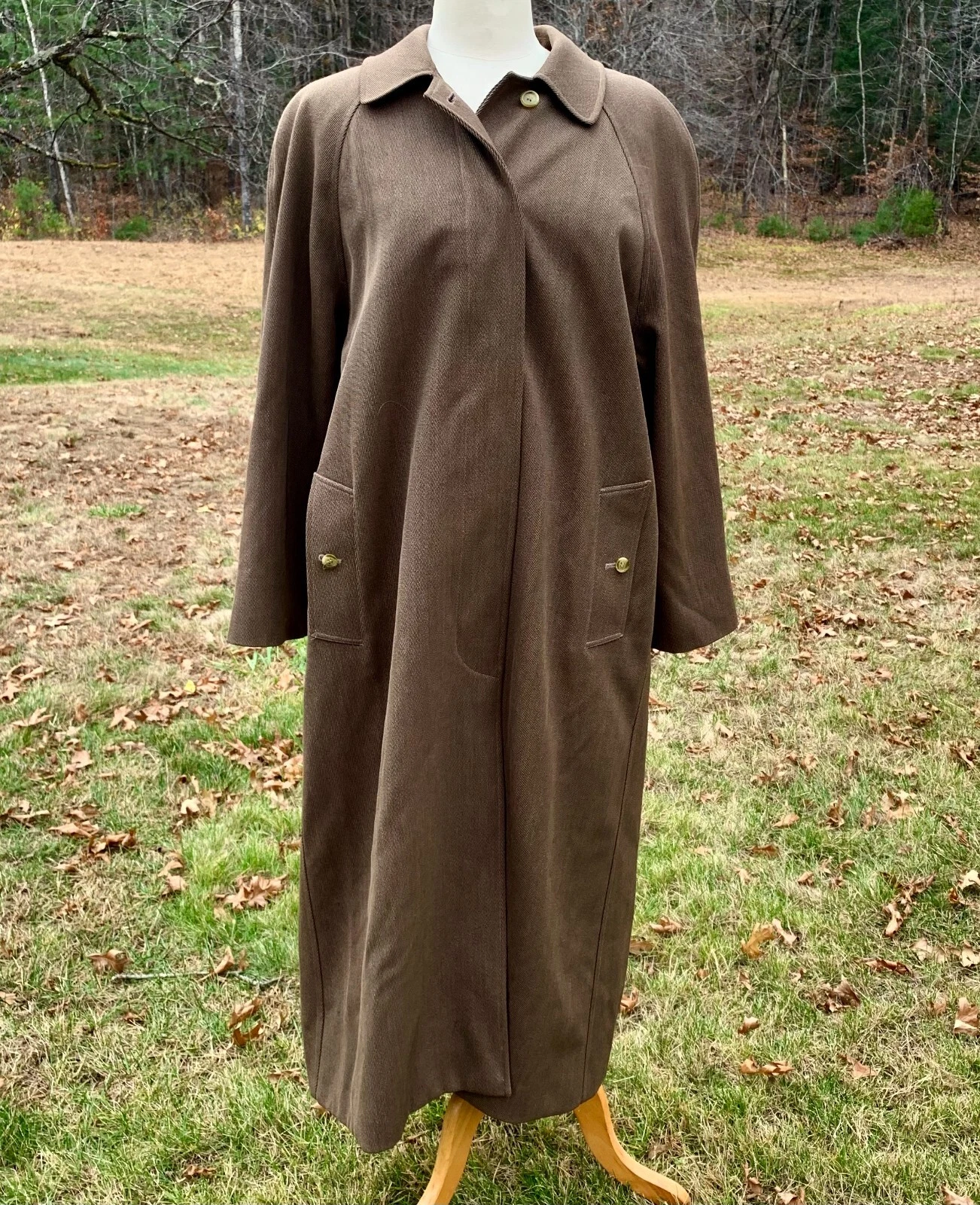 Burberry — Burberry Brown Wool Gaberdine Womens Long Coat M/L Plaid Liner Excellent