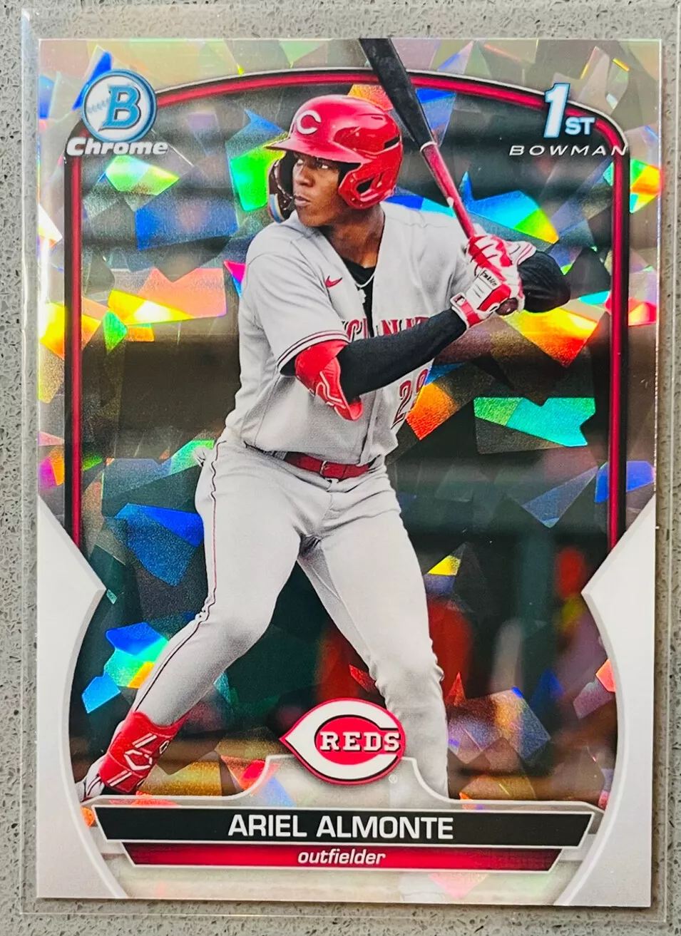2023 Bowman Chrome 1st Baseball #BCP-78 Ariel Almonte Atomic Refractor Reds Card