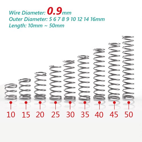 A2 Edelstahl Druck Feder Druckfeder 0.9mm Draht 10-50mm Lang Spiralfeder - Picture 1 of 10