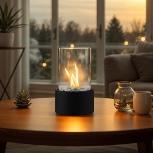 Tischkamin Edelstahl Bio Ethanol Feuerstelle Glas Gel Tischfeuer Tischfeuer Neu* - Bild 7 von 8