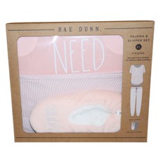 RAE DUNN Women Pink Short Sleeve Top Pants Slippers "NEED COFFEE" Pajama Set XL