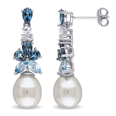 Amour Sterling Silver Freshwater Pearl Multi-gemstone Earrings