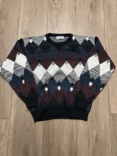 Vintage 90s Grandpa Style Geometric Sweater Size Medium Patterned