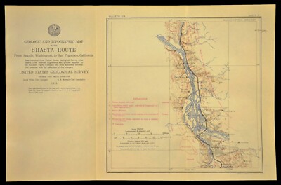 1915 Antique Southern Pacific Railroad Map Portland Oregon Vancouver WA Geologic