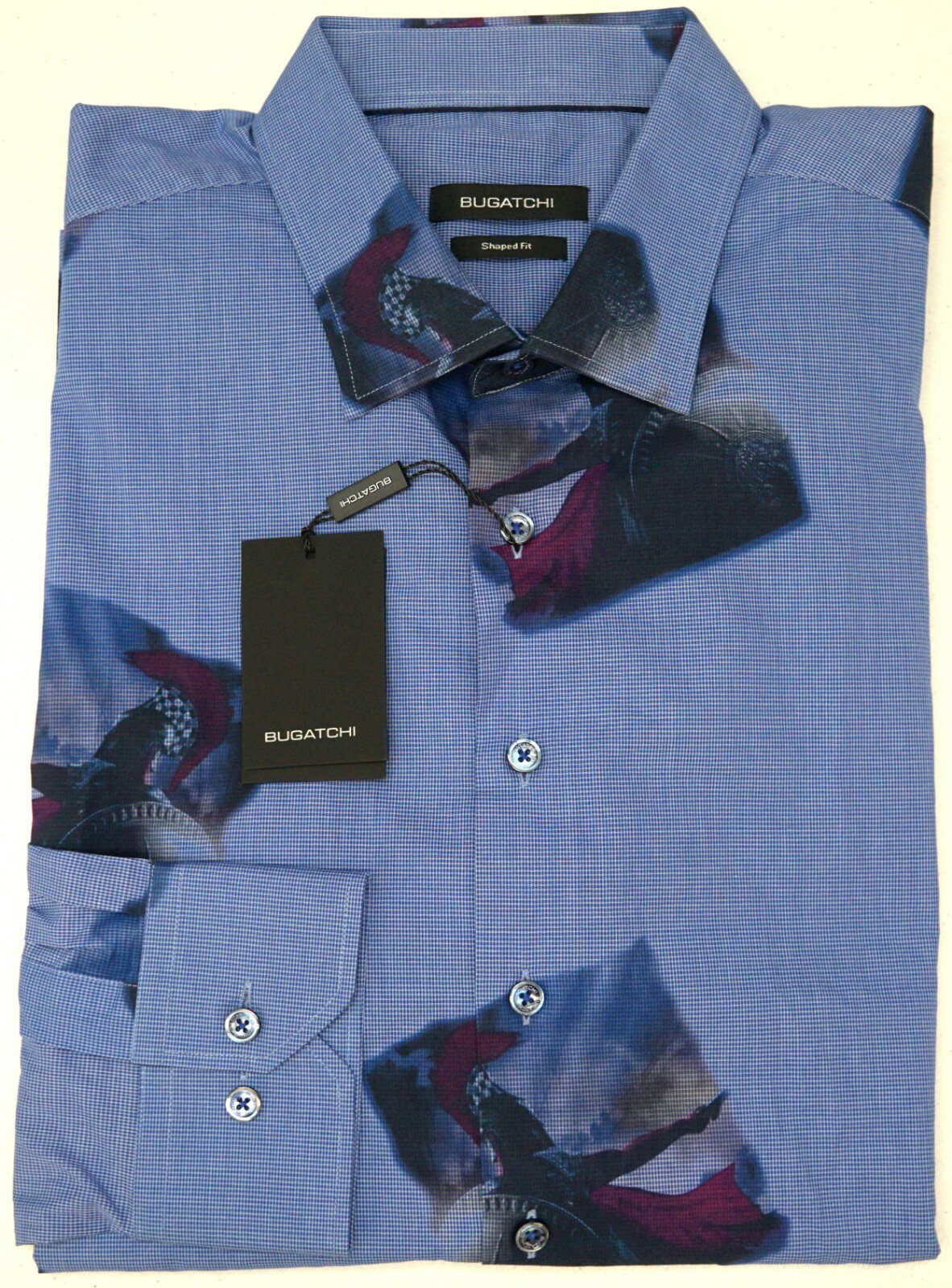 Bugatchi Blue Spartan Shirt Shaped Fit Mens Long Sleeve Cotton $199