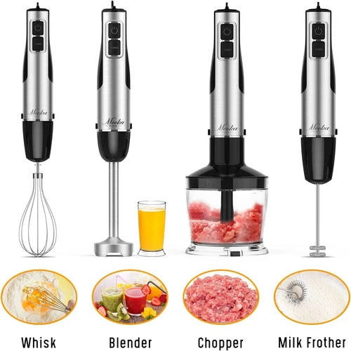 MOOKA 1100W 5-in-1 Immersion Blender Handheld 12-Speed 600ml Chopper Whisk Mix