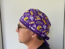 Louisiana State LSU Surgical Scrub Cap, LSU Tigers scrub Tie in back Adjustable