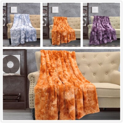 Double Sided Faux Fur Throw Blanket Soft Fluffy Warm Cozy Plush Tie Dye
