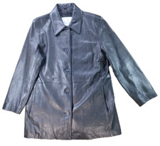 Nine West Womens Size LARGE PETITE 100% Leather Jacket Black 5 Buttons