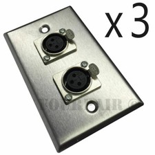 3 Pack - 2-Port Dual Socket XLR Female Stainless Steel Microphone Mic Wall Plate