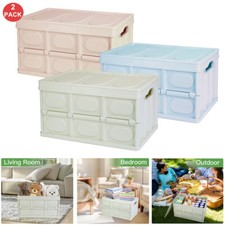 2 Pack Foldable Storage Bins with Lid Collapsible Plastic Crates Stackable