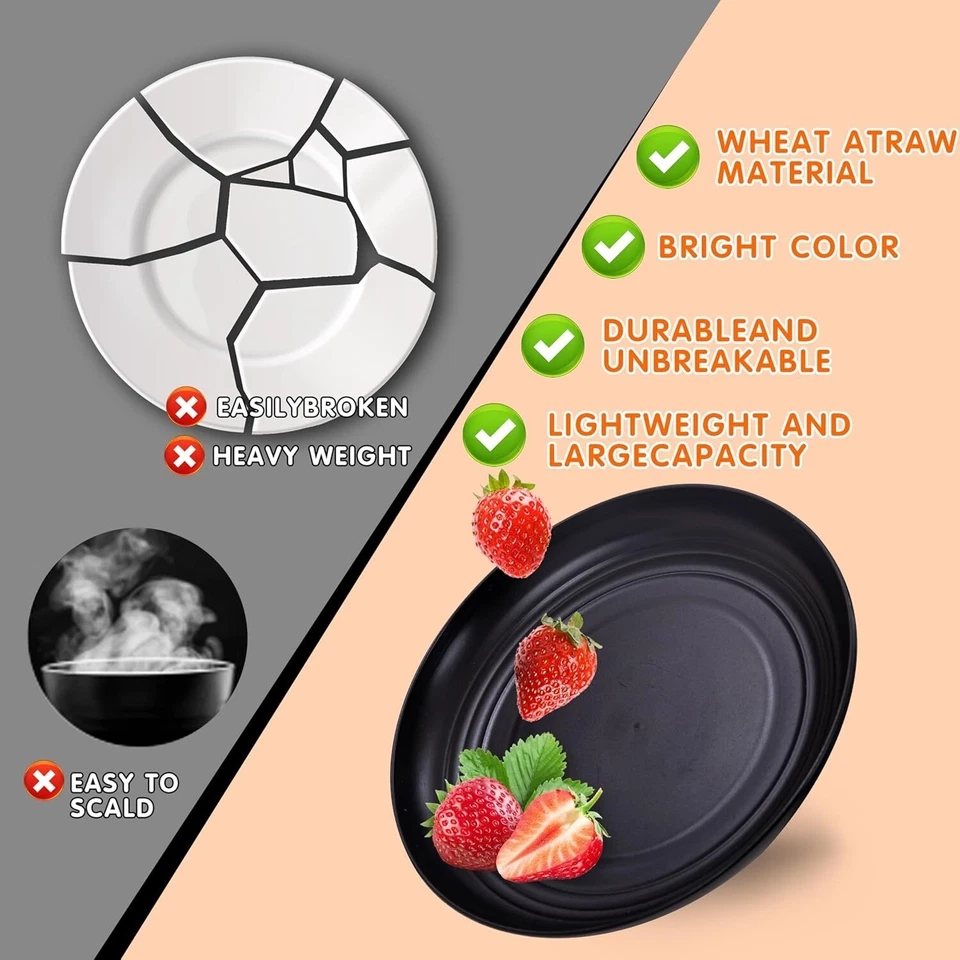 Wheat Straw Cutlery Set, 16 Piece Plastic Cutlery Set of 4, Plate and Bowl Set - Изображение 3 из 4