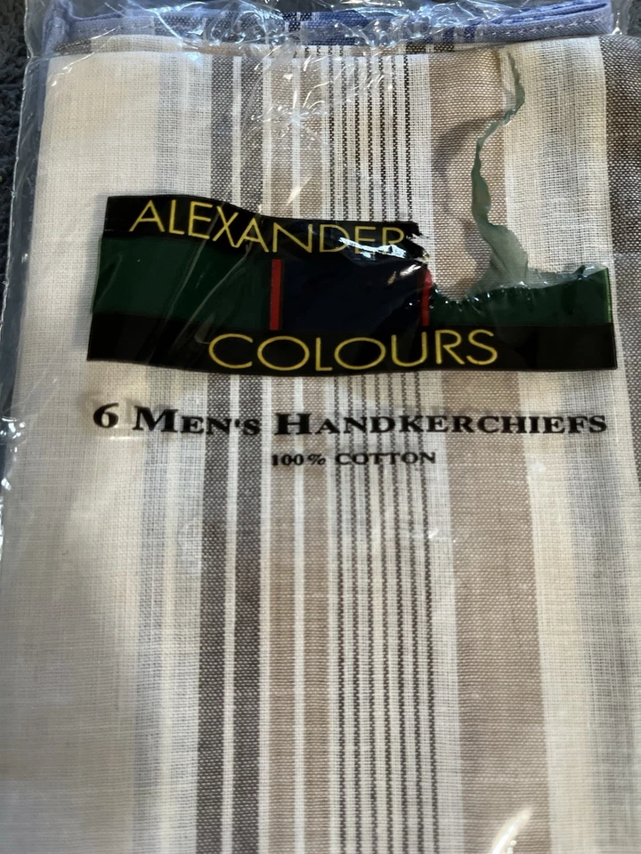Pañuelos Alexander Julian Colores 6 Algodón 3 Marrón 3 Azul Nuevo Paquete Abierto Foto 2 de 4