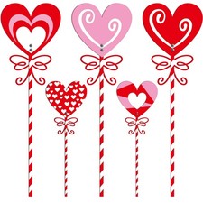 5 Pcs Valentine's Day Heart Yard Stakes 24.4'' and 12" Large Metal Garden Sta...