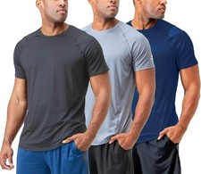 Men's 3-Pack Quick Dry Short Sleeve T-Shirt Sun Protection Running Athletic W...
