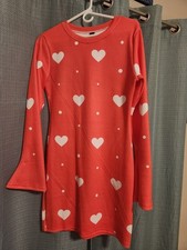 Red sweater dress with white heart pattern and flared sleeves- XL