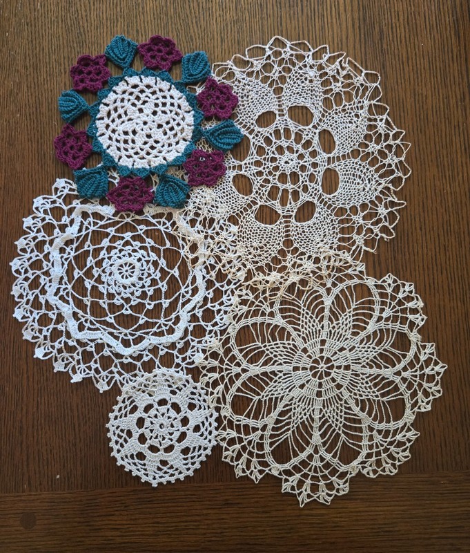 Mixed lot of 5 Hand Crocheted Doilies Free Shipping