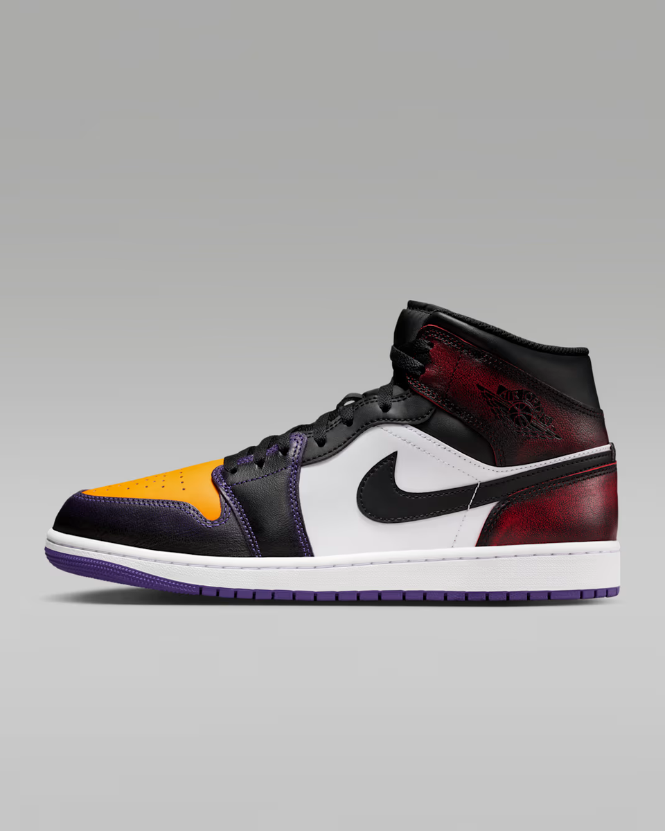 Air Jordan 1 Mid SE Shoes True Red White Court Purple Black Men's