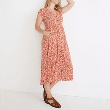 Madewell Button Front Midi Dress Fresh Chili Floral Size Small Cottagecore Retro