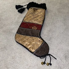 Villa Bacci Deep Red Gold Black  Tapestry Christmas Stocking Tassels Rhinestones