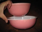 2 Vintage Pyrex Glass No 023 & 403 Pink Round Casserole Baking Dish Mixing Bowl
