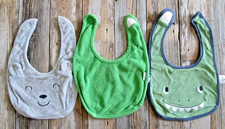 Set 3 Terry Cloth Boy Feeding Bibs Gray Green Drool Bib Green Sprouts  Carter's