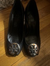 Tory Burch Aurelia Peep Toe Wedge Pumps Heels Black Size 7