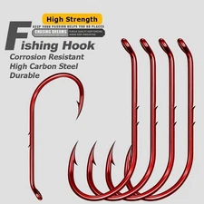 100pcs Red Double Barbed Long Shank Offset Baitholder Fishing Hooks 8#-6/0#