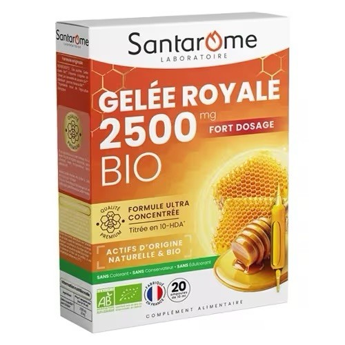 Gelée Royale 2500 mg BIO Santarome immunité boostée et tonus vital au quotidien