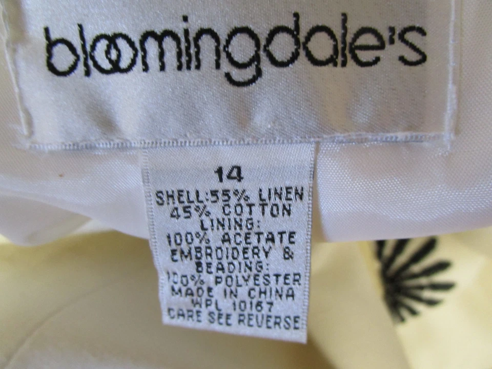 Abrigo Blazer Bloomingdales Blanco Mezcla Lino Bordado Talla 14 Forrado Foto 3 de 4