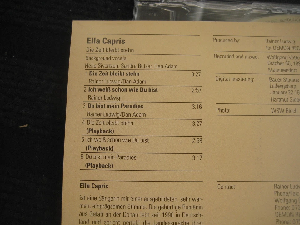 Single-CD  ELLA CAPRIS  Die Zeit bleibt stehn  Neuwertig  6 Tracks - Bild 3 von 4