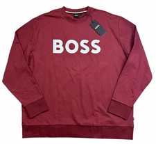 HUGO BOSS MENS SIZE 4XL Dark Red Soleri Sweatshirt White Logo NEW $178