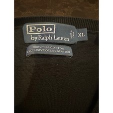 Polo Ralph Lauren Mens XL Black Pima Cotton V-Neck Sweater Purple Pony Logo