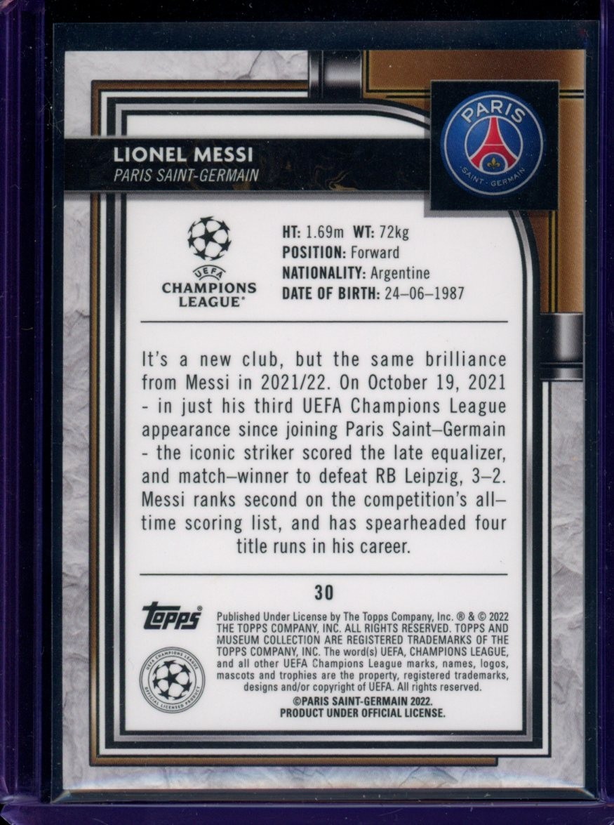 2021-22 Panini Museum Collection UCL #30 Lionel Messi Purple /99 view 2