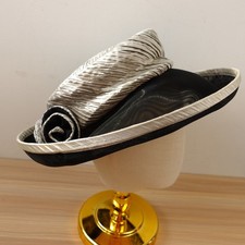 Vintage Ophelie Hat Kentucky Derby Silver Mesh Wide Brim Floral Church Edwardian