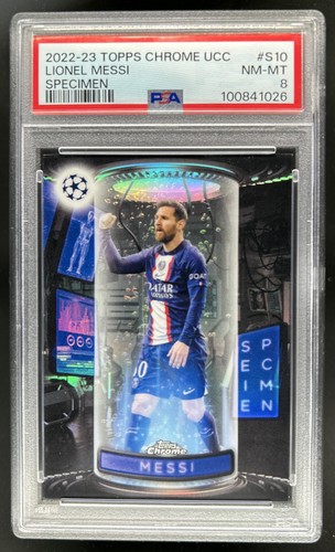 2022-23 Topps Chrome UEFA Lionel Messi Specimens #S-10 PSG PSA 8