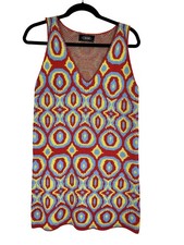 Colorful Crochet Knit Sweater Tank Dress L Retro Mod Disco Funky Macrame 70s