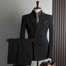 Men's Double Breasted Suit Formal Business Casual Slim Fit Plus Size Wedding Set
